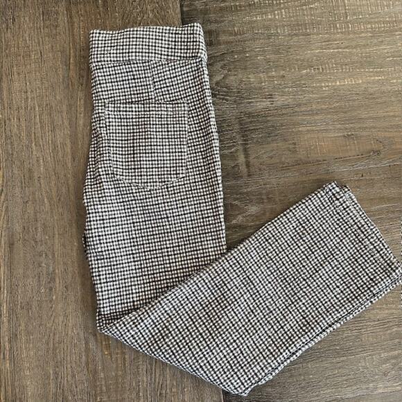 Free People Linen Blend Gingham Crop Pants Size: Small Color: Black/White - Picture 2 of 10